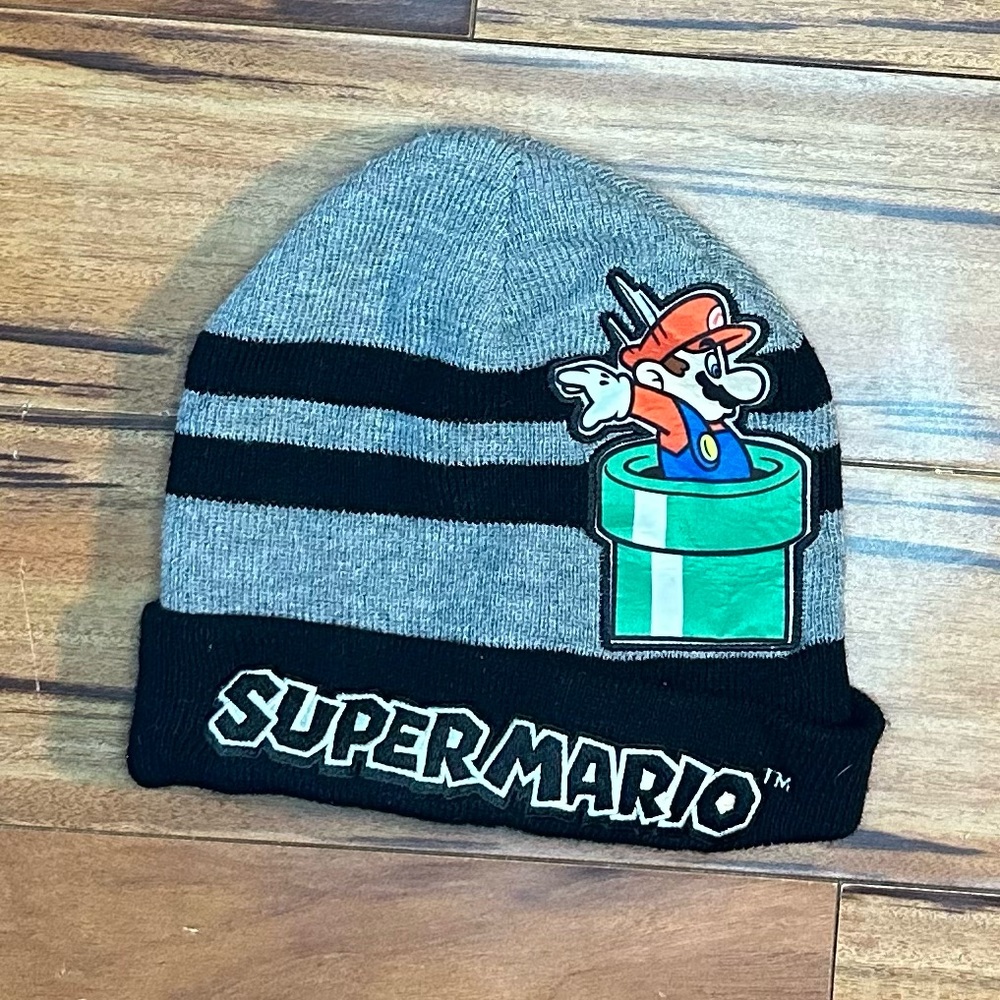 Nintendo Super Mario Knit Beanie - Gray, Black & Green